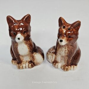 Vtg Emerald City Ceramic Fox Foxes Salt and Pepper Shakers Set Of 2 3D Glazed